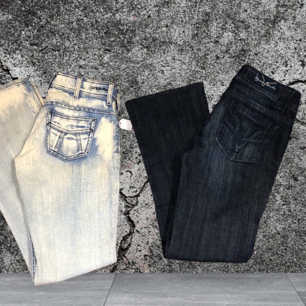 Viggos/Guess,Woman,Two Jeans $18 Each,Blue, Sandblasting, Wide straight boot.!